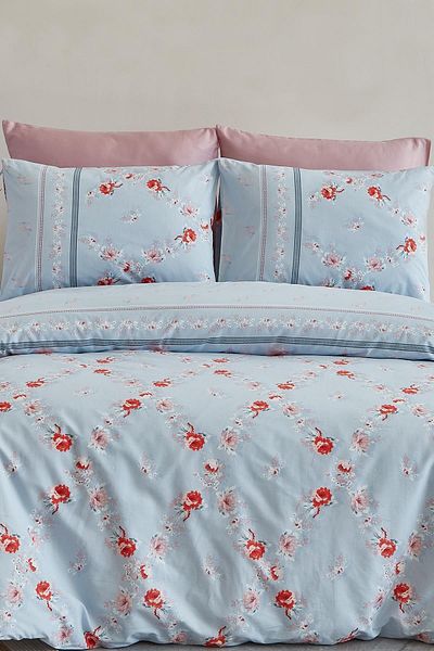 Cotton Life Set de husă de pilotă Siena Blue Dimensiune dublă 70% bumbac 30% Pes