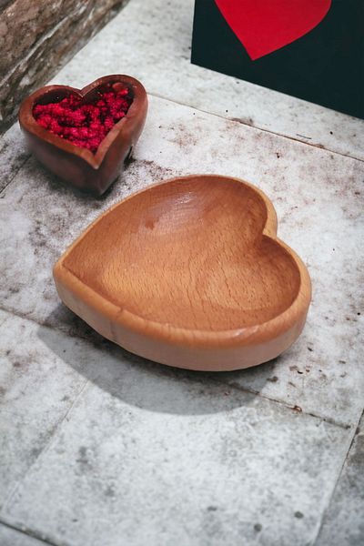 wood and craft Solid Wood Heart Snack Bowl And Sugar Bowl