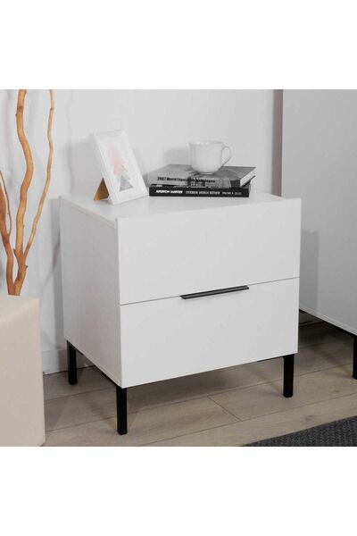 Adore Mobilya Oryana 2 Çekmeceli Komodin-Mat Lake Beyaz 55x59x44 cm