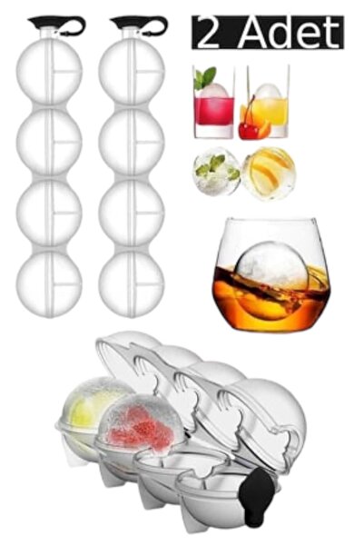 Bayev 2 Adet 4'lü Küre Buz Topu Kalıbı Yuvarlak Buz Topu Dondurucu Buzluk Sak...
