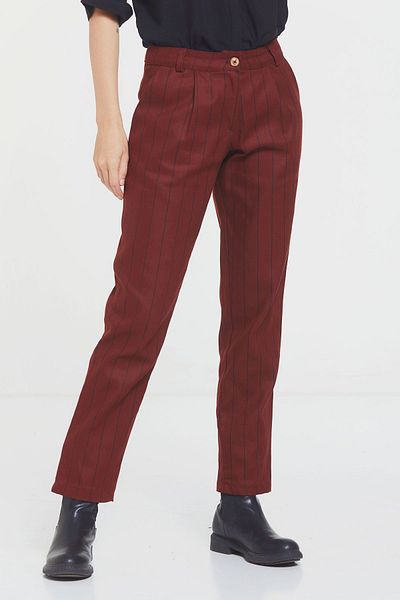 Clandestino Brick Colored Stylish Bohemian Trousers - Relaxed Cut Striped
