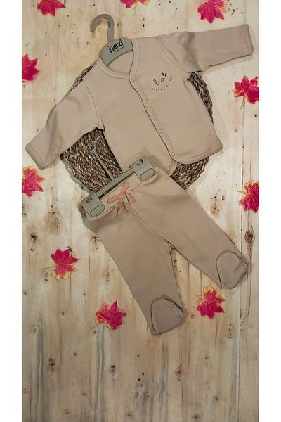 Flexi Organic Cotton Baby Set - Natural Snap Booties, Upper and Lower Set