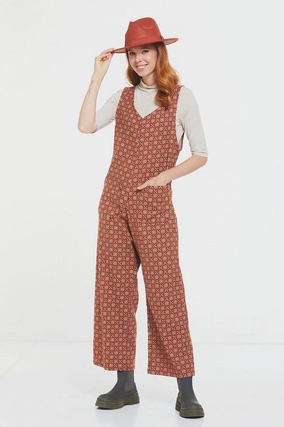 Clandestino Casual Patterned Long Winter Jumpsuit Brown
