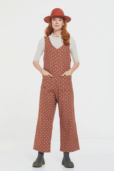 Clandestino Casual Patterned Long Winter Jumpsuit Brown