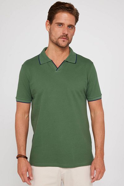 Tudors Ανδρικό μπλουζάκι Khaki Polo Collar Slim Fit - 100% βαμβάκι, απλό πικέ, χωρίς κουμπιά