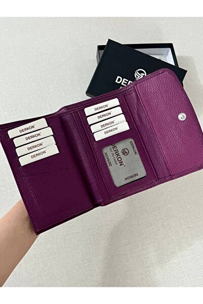 DERKON Portofel de dama din piele naturala de marime medie