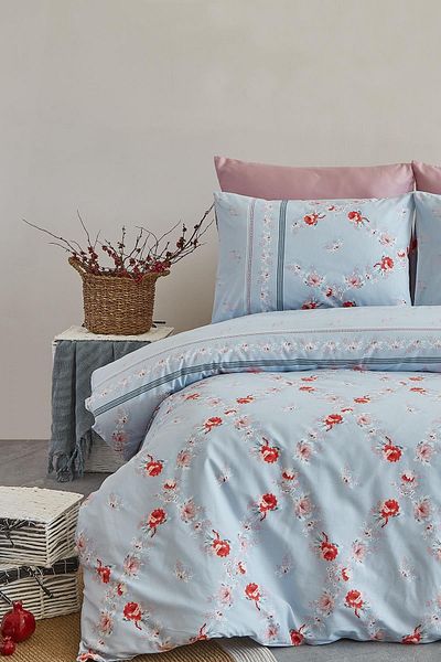 Cotton Life Set de husă de pilotă Siena Blue Dimensiune dublă 70% bumbac 30% Pes