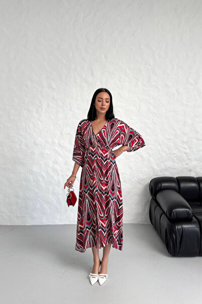 Neşeli Butik kadın düşük kol desenli viskonk elbise NBG021