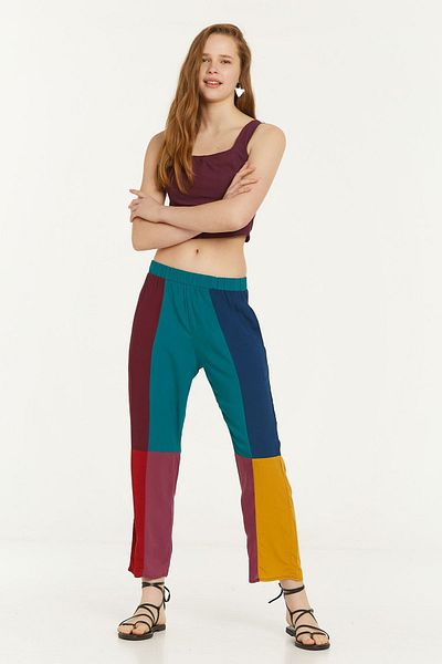 Clandestino Turquoise Bohemian Patch Trousers - Pocketed