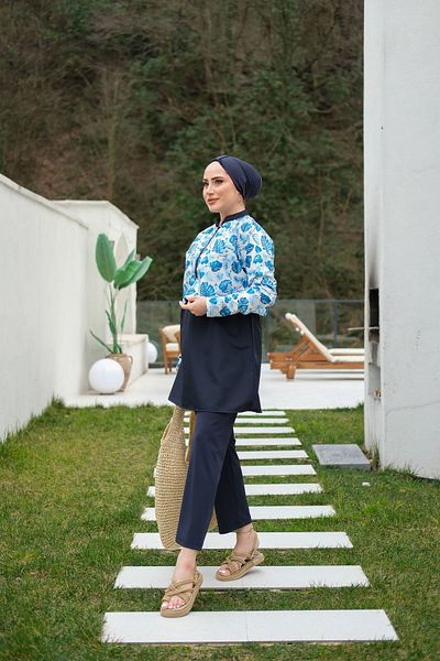 lurex moda Half Digital Printed Hijab Swimsuit
