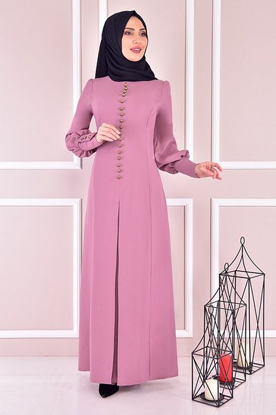 ModaMerve Φόρεμα με κουμπιά Dusty Rose Asm21510