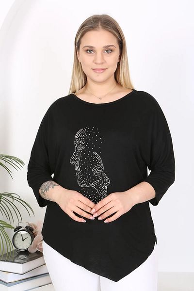 ViolettaXL Plus Size Asymmetrical Cut - FlexiBle Viscose Tunic with Stone DeTail