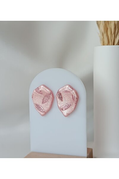 La fee aksesuar ÇELİK KÜPE APARAT-PARLAK PEMBE SİMLİ KISA SABİT EL YAPIMI POLİMER KİL KÜPE