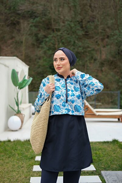 lurex moda Μισό ψηφιακό εμπριμέ Hijab μαγιό