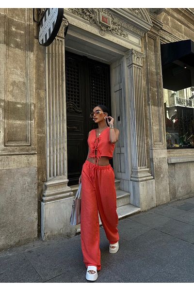 BSAY Patterned Linen Vest and Trousers Set - Front Tie