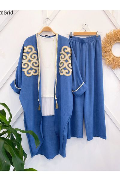 YEDİLALE Authentic Kimono with Embroidery Detail