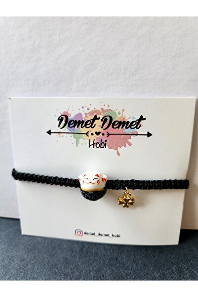 Makrome Maneki Neko Şans Kedisi Bilekliği