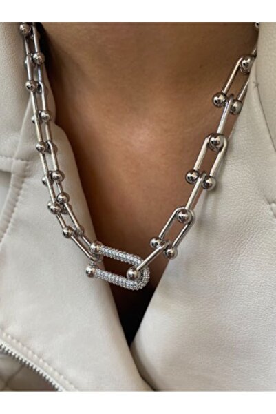 NAİFTAKIAKSESUAR قلادة تيفاني فضية اللون مرصعة بالأحجار VIP