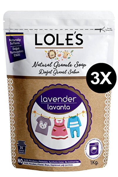 Lole's Doğal Granül Sabun Tozu, Bebek Çamaşırları Için Matik, 3x1kg, Lavanta Kokulu, %100 Bitkisel Bazlı