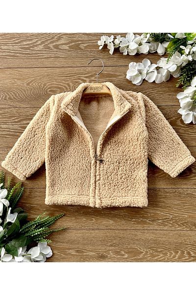 PATSAN Plush Zippered Children's Cardigan Stand Collar Brown