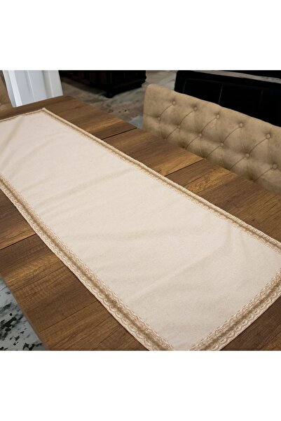 NDC HOME Special Design Organic Linen Cream Sand Color Lacy Runner Table Cloth 45 X 150