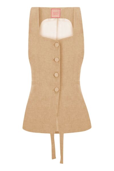 Whenever Company Krem Önden Dört Düğmeli Arkadan Bağlama Detaylı Yelek