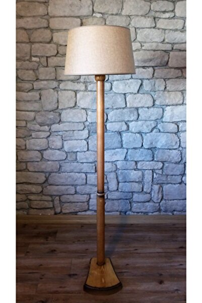 Lambada Masif Ahşap Tek Ayaklı Lambader ( Bej Keten/ Açık Ceviz)