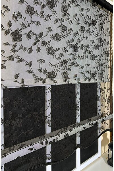 KORUTEKS Çift Mekanizmalı Siyah Tül Perde Ve Ekru Stor Perde Kt45248-v112