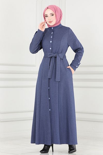 ModaMerve Φόρεμα Navy Blue Belted - MSL193