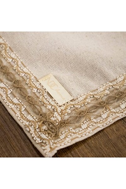 NDC HOME Special Design Organic Linen Cream Sand Color Lacy Runner Table Cloth 45 X 150