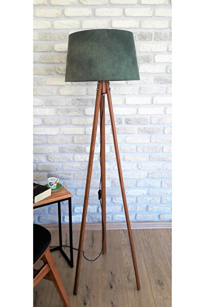 Lambada Antik Serisi 3 Ayaklı Lambader ( Yeşil / Açık Ceviz Masif Ayak)