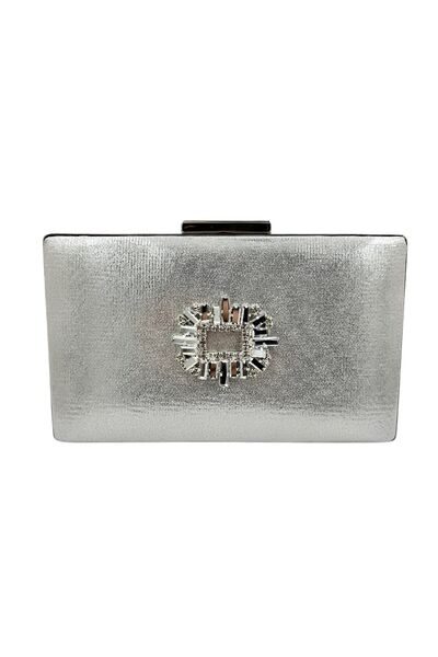 MidStore Silver Lame Color Satin Case Silver Stone Geanta pentru rochie de seara Geanta de seara Portofoliu de logodna nunta