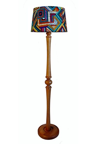 Lambada Torna Ayaklı El Yapımı Masif Lambader (Sarmal Desen- Açık Ceviz)