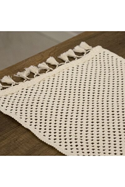 NDC HOME Special Design Cotton Knitted Lace Pompom Runner Table Cloth 45 X 150