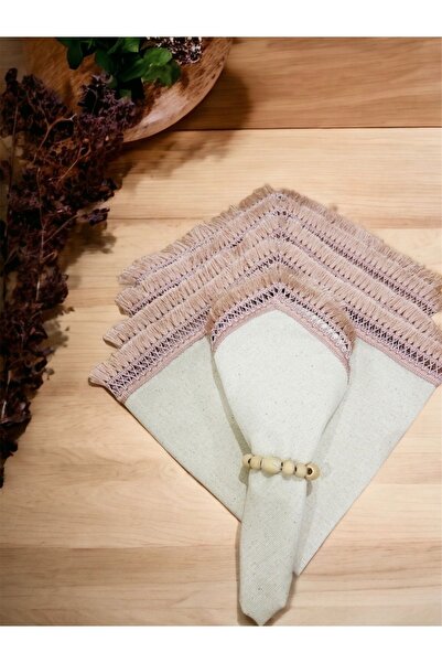 NDC HOME Organic Raw Linen Pink Rusty 6-Piece Napkin Set with Wooden Buckle Gift 35x35