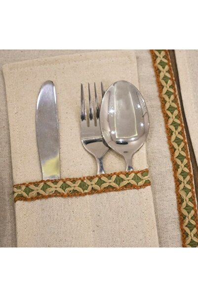 NDC HOME Linen 6-Piece Green Woven Striped American Service Set with Spoon Holder Gift 35 X 55