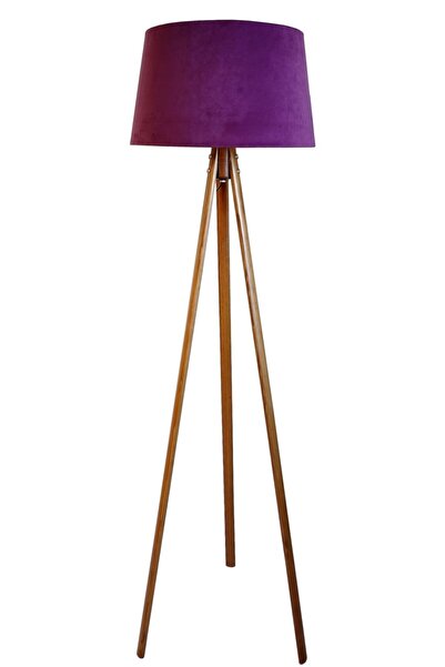 Lambada Beta Serisi 3 Ayaklı Masif Tripod Lambader ( Mor / Açık Ceviz)