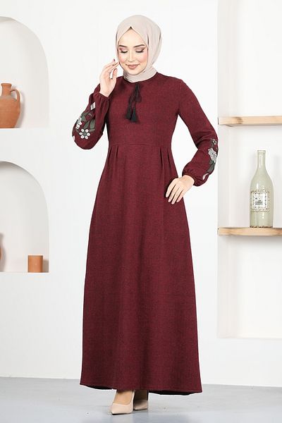 ModaMerve Burgundy Lace-Up Dress - Msl8006