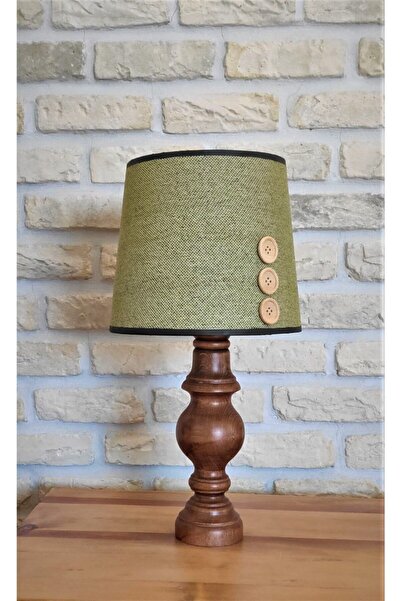 Lambada El Yapımı Masif Başucu Abajuru ( Yeşil Keten/açık Ceviz)