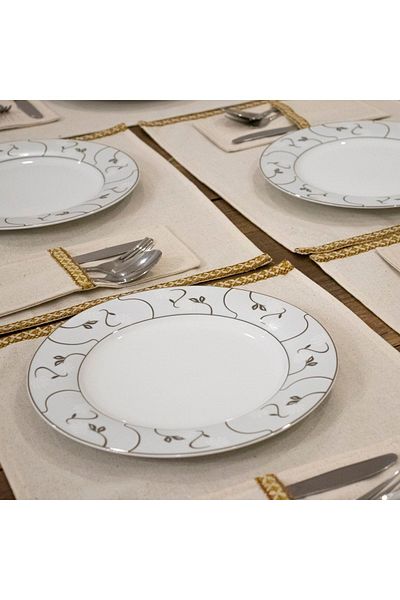 NDC HOME Linen Yellow Woven Stripe 6-Piece Placemat Set with Spoon Holder Gift 35x55
