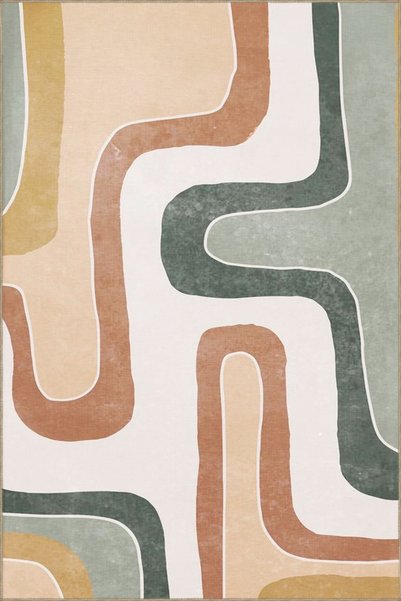 Rugs Modern Halı Green and Orange Thick Line Paint Pattern Decorative and Was...
