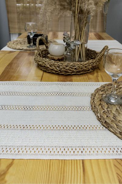 NDC HOME Față de masă tricotată din dantelă brută din 2 bucăți 35 x 80