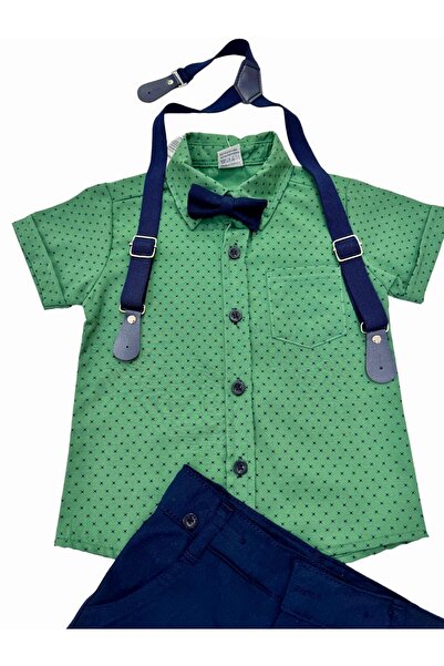 Esterella Men's Polka Dot Suit - Short Sleeve Shirt, Bow Tie Shorts