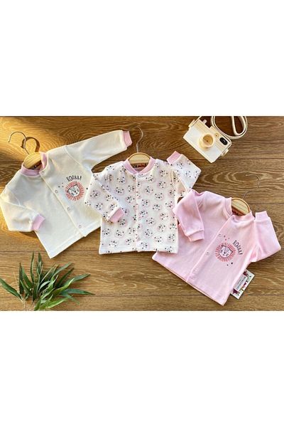 PATSAN 3-Piece Combed Cotton Baby Top Cardigan Set Lion Pink Blue Brown
