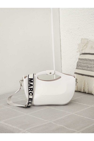 Moom Bag Țesătură din silicon alb - Geantă de umăr pentru femei cu curea și detaliu portofoliu