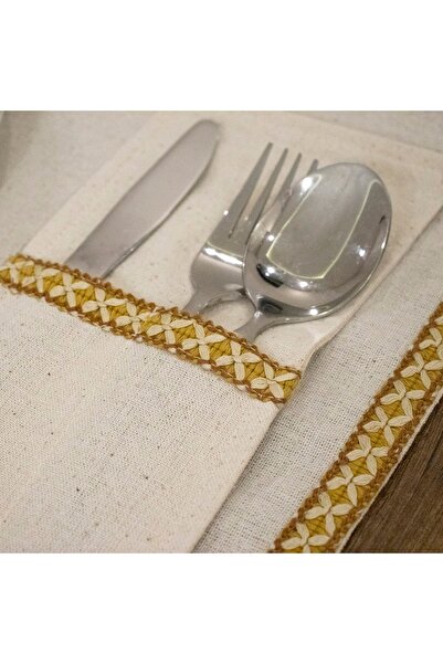 NDC HOME Linen Yellow Woven Stripe 6-Piece Placemat Set with Spoon Holder Gift 35x55