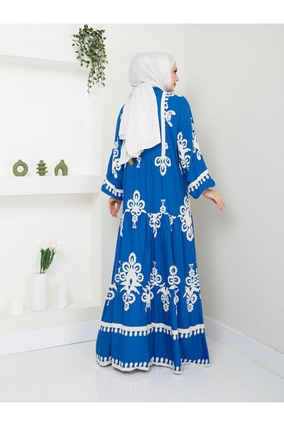 MODAMERSİ Blue Patterned Viscose Women's Dress