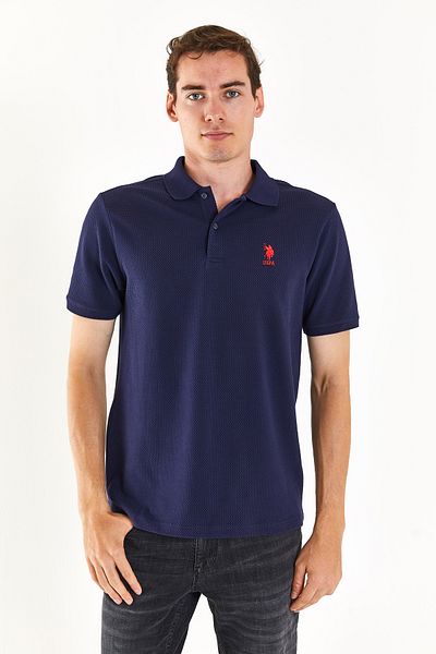 U.S. Polo Assn. US POLO Men's Regular Fit Honeycomb Texture Sports Polo Collar T-Shirt - White M G081GL011.000.1827972 Teks 013