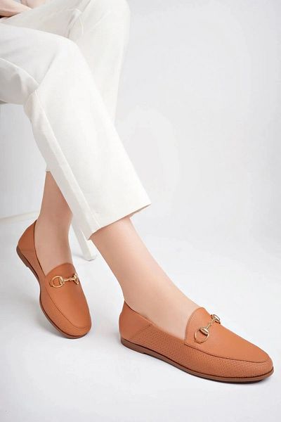 Deripabuc Genuine Leather Tan Print 2 Women's Leather Loafer Pcc-f05