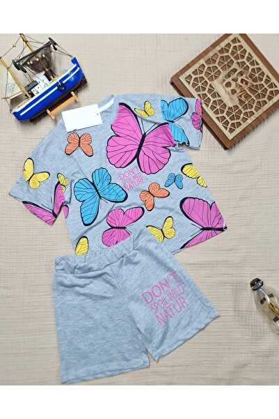 BUUFUU Set de pantaloni scurți cu mâneci scurte cu imprimeu fluture, 100% bumbac